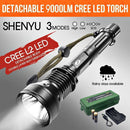 9000Lm CREE XM-L2 USB LED 18650 Rechargeable Battery Flashlight Torch