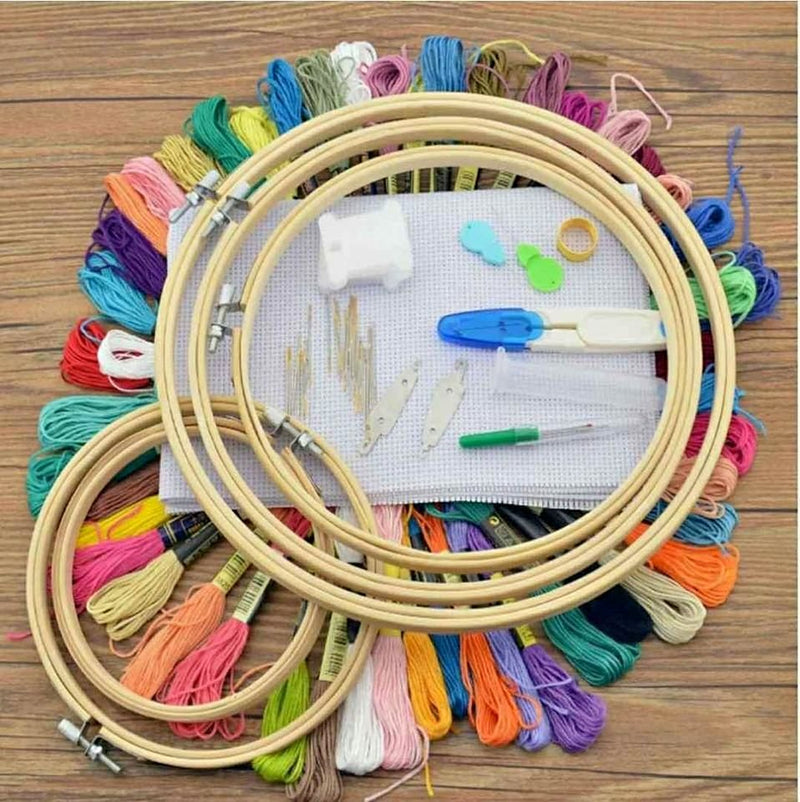 Embroidery Thread Hoop Kit Skeins Floss Tools Sewing Set