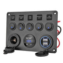 5 Gang 12V Switch Panel ON-OFF Toggle 2 USB for Car Boat Marine RV Truck Camper