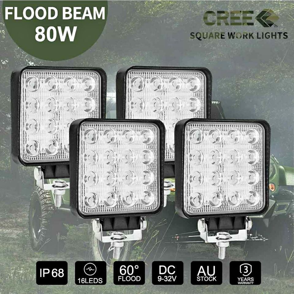 4x 80W LED Work Light CREE Flood Lamp Square Off Road 4x4 Boat Worklights