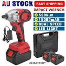 Cordless Power Impact Wrench Brushless Rattle Gun Drill Tool Socket w/ 2 Battery