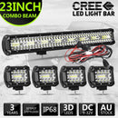 23Inch LED Light Bar Spot Flood Driving + 4" Work Lights + Wiring Combo Kit