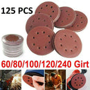 Sander Pads 125pcs 125mm 5" Sanding Discs 60 80 100 120 240 Mixed Grit