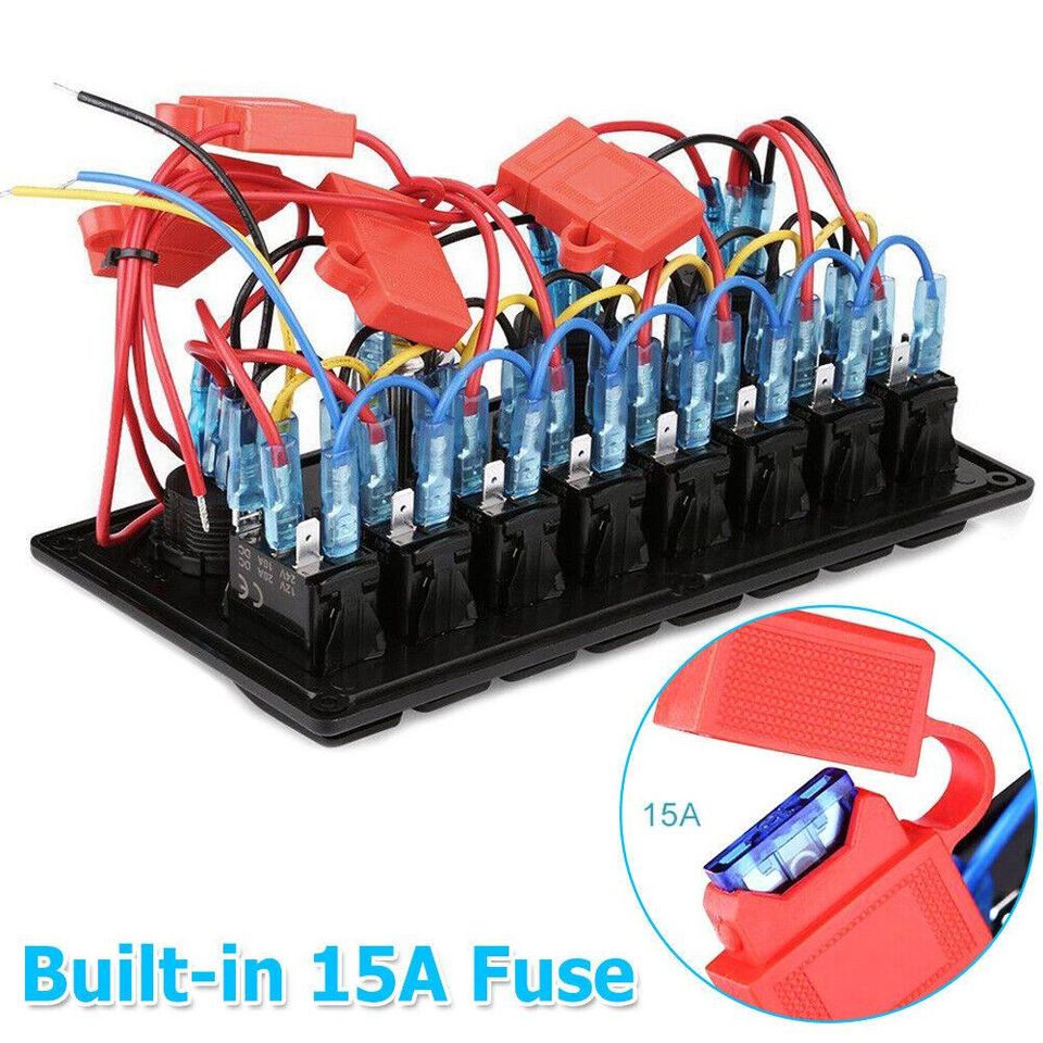 8 Gang 12V Switch Panel USB ON-OFF Toggle Rocker Control Car Boat Yacht Caravan