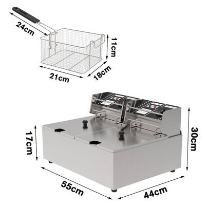 16L Electric Commercial Deep Fryer Twin Frying Basket Chip Cooker Kitchen 2500W 10 amp