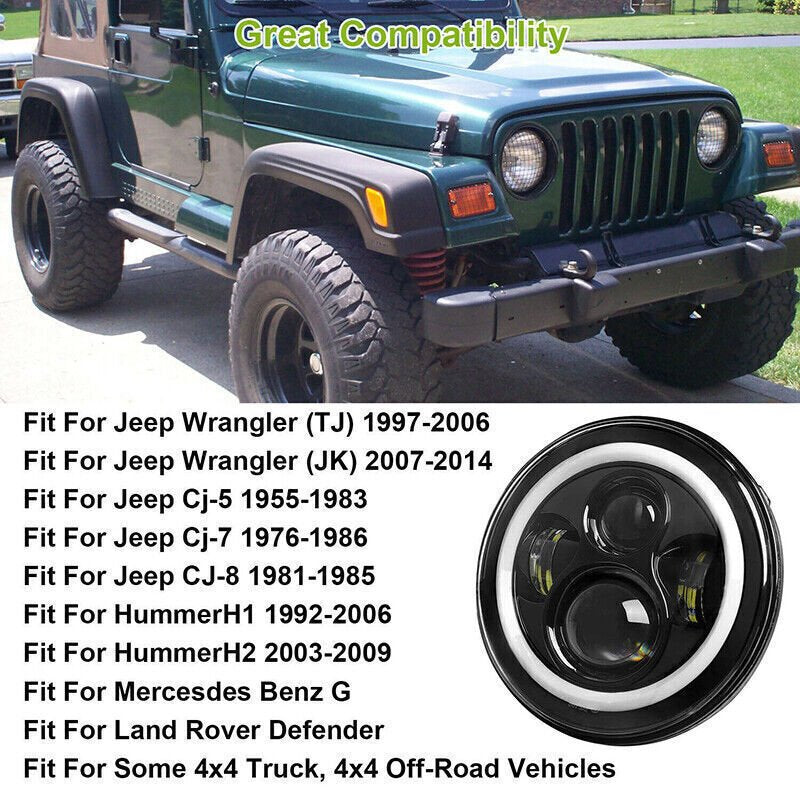 Pair 7" Inch LED Headlights Hi/Lo Beam DRL Projector Fit for JEEP JK GQ PATROL