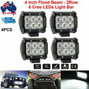 4X 4inch LED Work Lights 12V Driving Strip Flood Beam Light Bar SUV Offroad