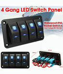 4 Gang Rock Switch Panel Toggle Circuit Breaker LED Waterproof Boat Caravan RV