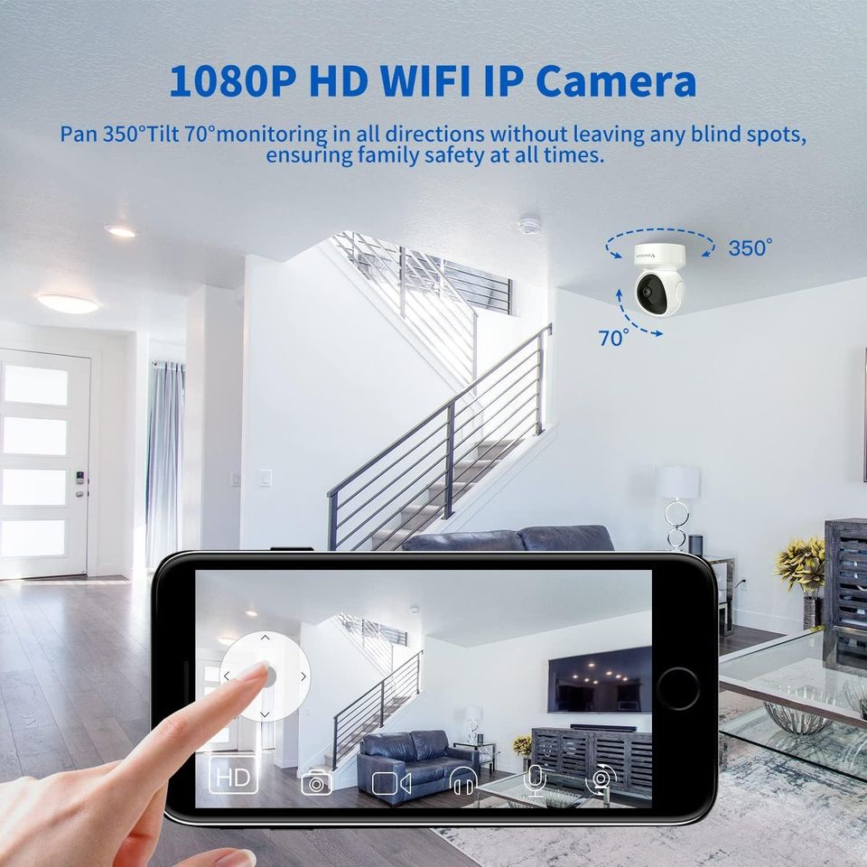 Indoor Security Cameras, VStarcam 2.4GHz WiFi Baby Monitor Dog Camera 360° View, 1080P Night V