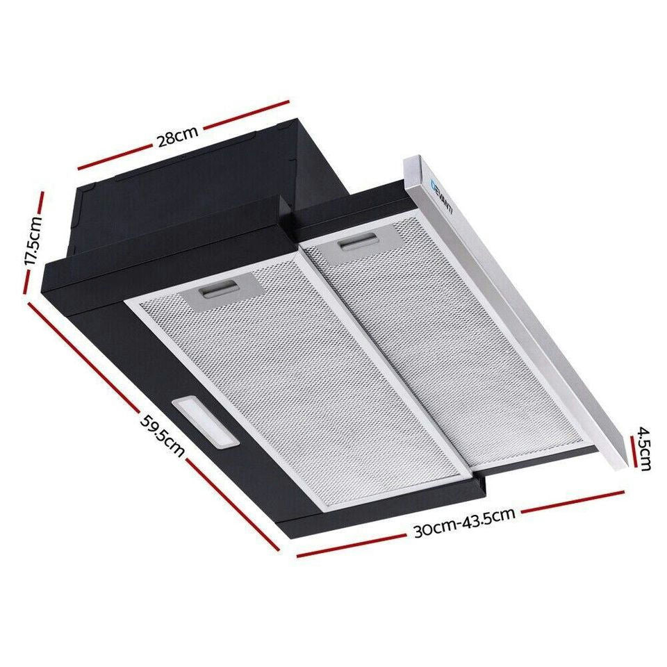 Devanti Rangehood Range Hood Stainless Steel Kitchen Canopy 60cm 600mm Black