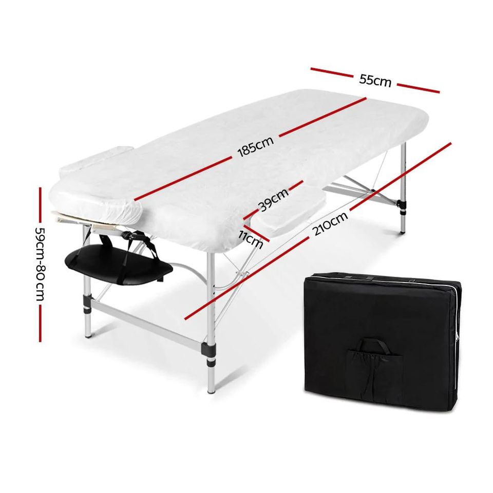 Zenses Massage Table 55cm Portable Aluminium 2 Fold Massage Bed Beauty Therapy