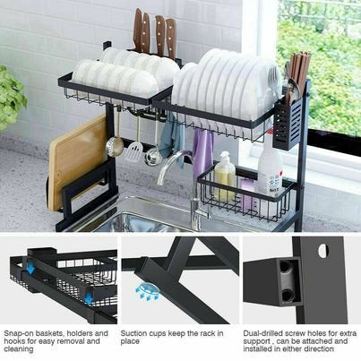 65CM Over The Sink Dish Drying Rack Stainless Steel Kitchen Drainer Shelf Holder