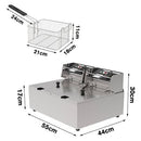 16L Fast Deep Fryer Commercial Electric Twin Basket Stainless Steel Kitchen