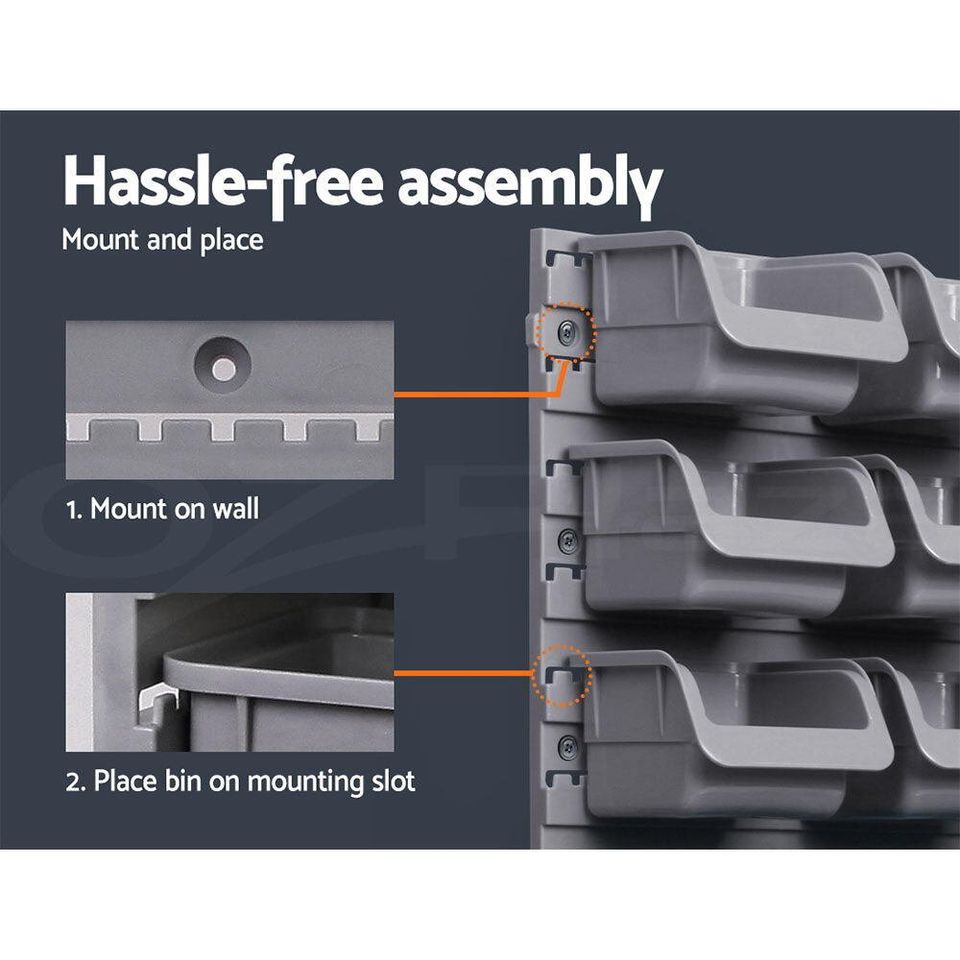 44 Storage Bin Rack Wall Mounted Tools Parts Garage Shelving Organiser