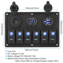 6 Gang 12V Switch Panel LED Light Rocker Circuit Breaker For Car RV Boat Marine