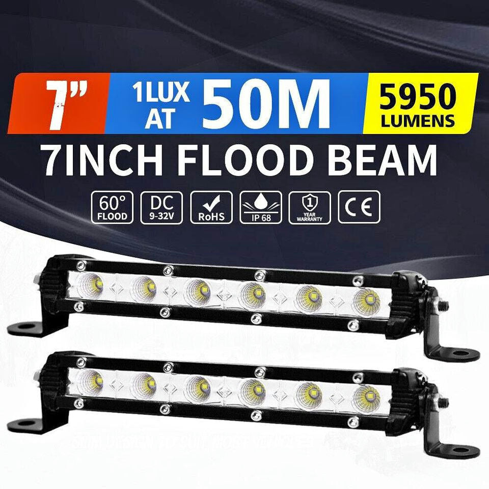 Pair 7inch LED Light Bar Super Slim Single Row 12V 24V Work Lamp Offroad 4x4