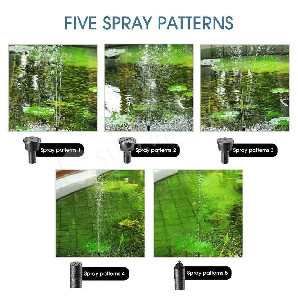 5W Solar Powered Fountain Outdoor Garden Water Pump Pond Pool Submersible Kit
