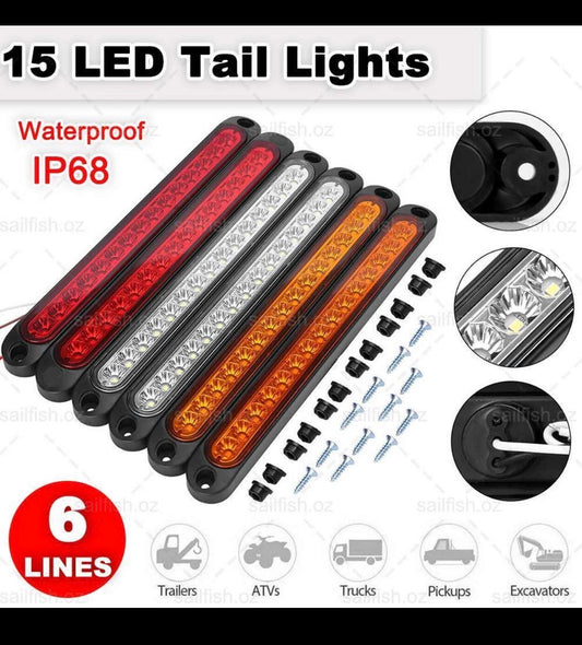 6X 15 LED Tail Lights Brake Indicator UTE STOP Reverse Slim Strip Trailer Light