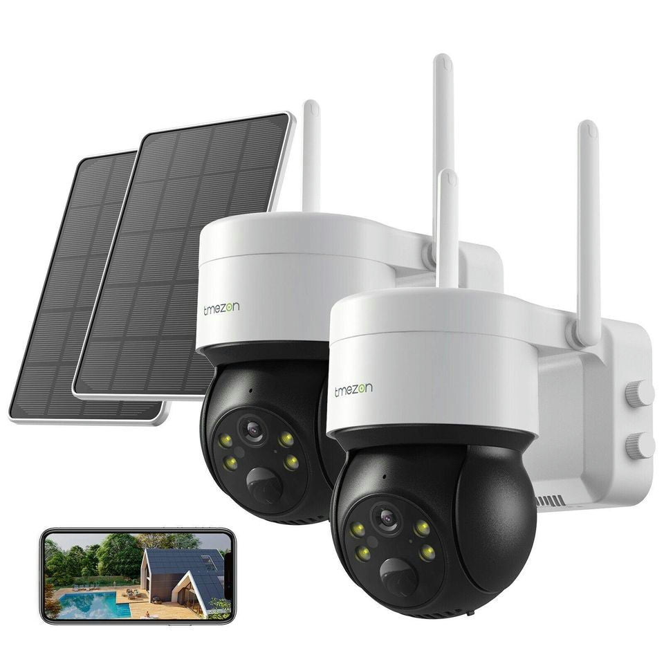 2 Pack Wireless Solar/Battery Security Camera Outdoor WiFi CCTV 360° PTZ 1080P