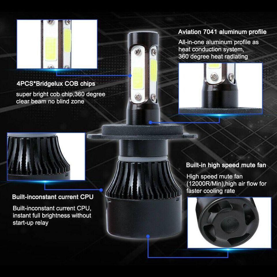 2PCS LED Headlight kit Lamp Bulbs Globes High Low Beam Upgrade