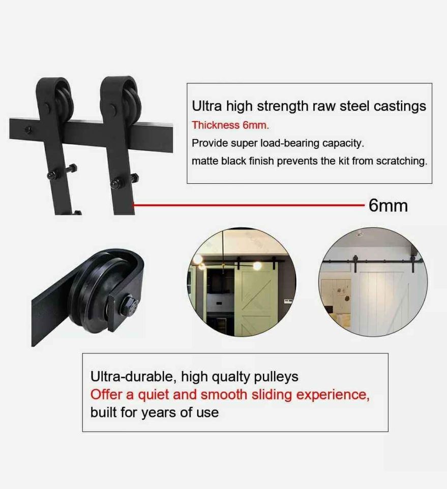 1.83M Sliding Barn Door *Hardware Kit* Single Door Roller Slide Track Set Interior