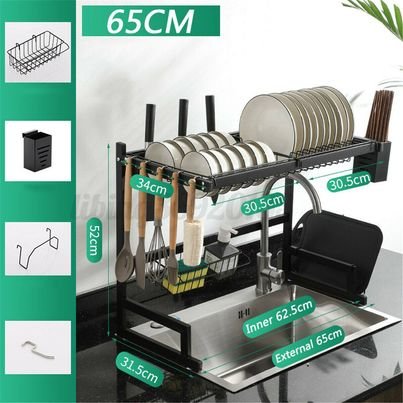 65CM Over The Sink Dish Drying Rack Stainless Steel Kitchen Drainer Shelf Holder