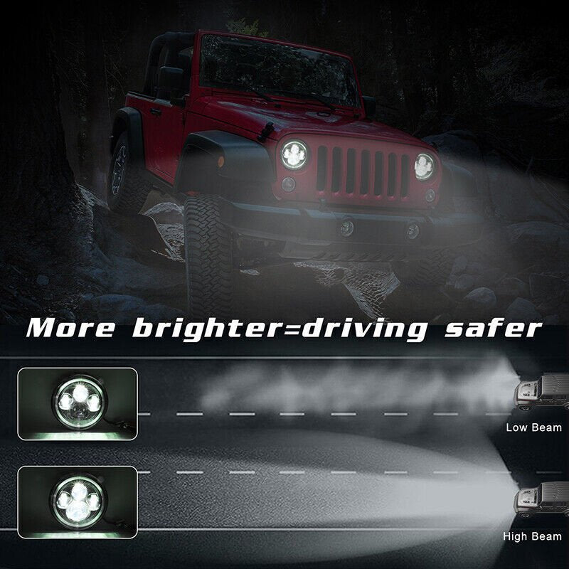 Pair 7" Inch LED Headlights Hi/Lo Beam DRL Projector Fit for JEEP JK GQ PATROL
