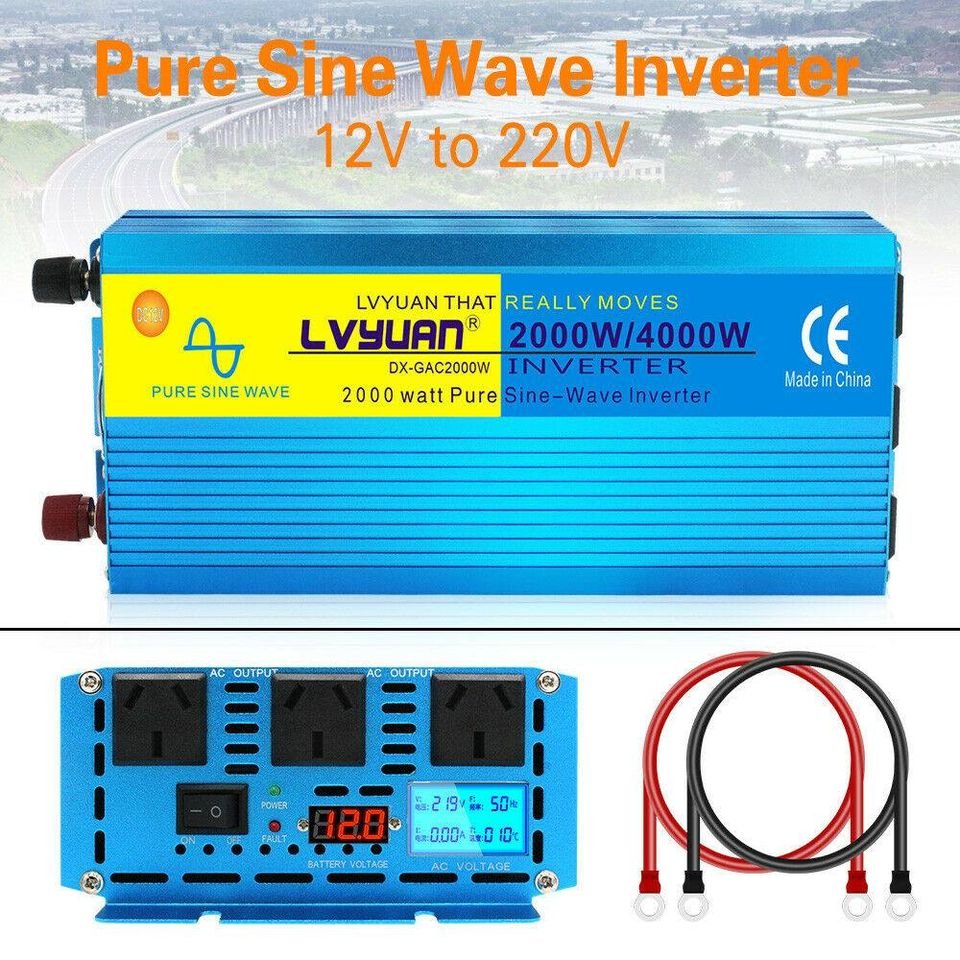 2000w 4000w pure sine wave power inverter DC 12v to AC 240v converter camp trip