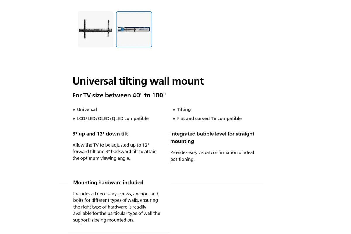 Philips 40"-100" Universal Tilt TV Wall Mount - VESA Compatible (Flat & Curved Screens)