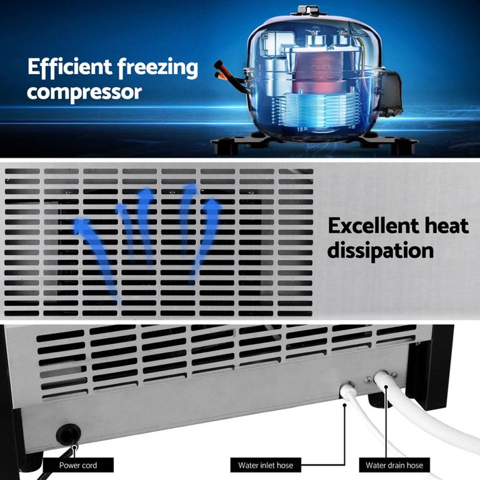 Commercial Stainless Steel Ice Maker Machine - 60kg/24h Cubed Ice