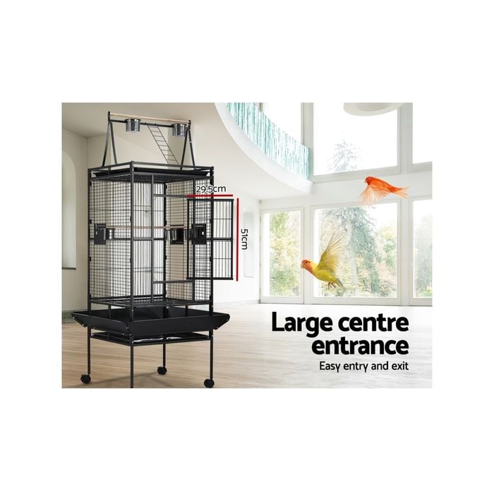 175cm Large Aviary Bird Cage with Wheeled Stand - Black Metal