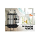 175cm Large Aviary Bird Cage with Wheeled Stand - Black Metal