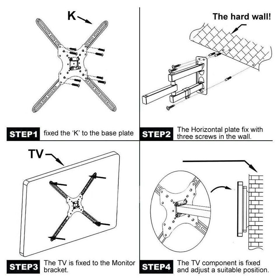 Full Motion TV Wall Mount Bracket Swivel Tilt 32 37 42 40 50 52 55 Inch LED LCD