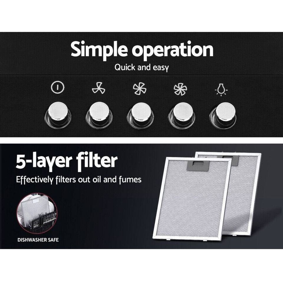Range Hood Rangehood 900mm 90cm Kitchen Canopy LED Light Black