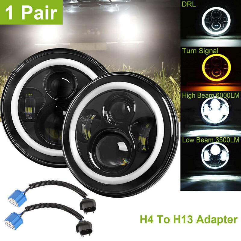 Pair 7" Inch LED Headlights Hi/Lo Beam DRL Projector Fit for JEEP JK GQ PATROL