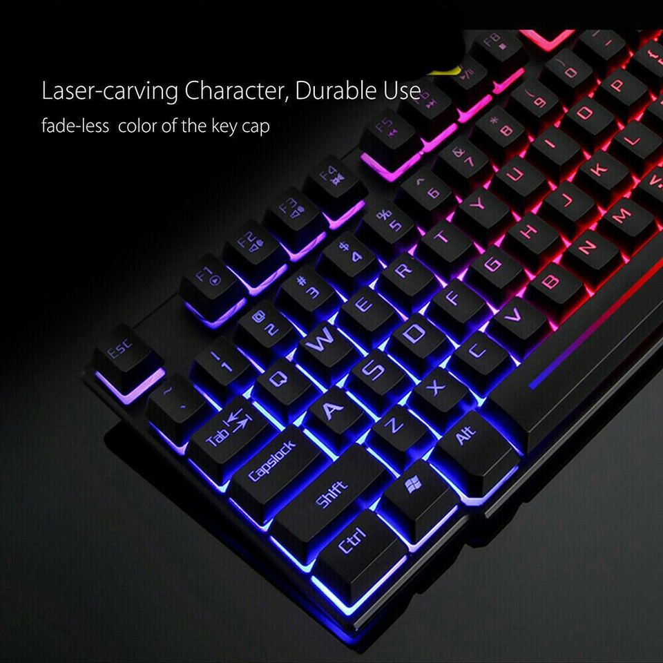 T6 Gaming Keyboard and Mouse Set for PC Laptop Rainbow Backlight USB Ergonomic