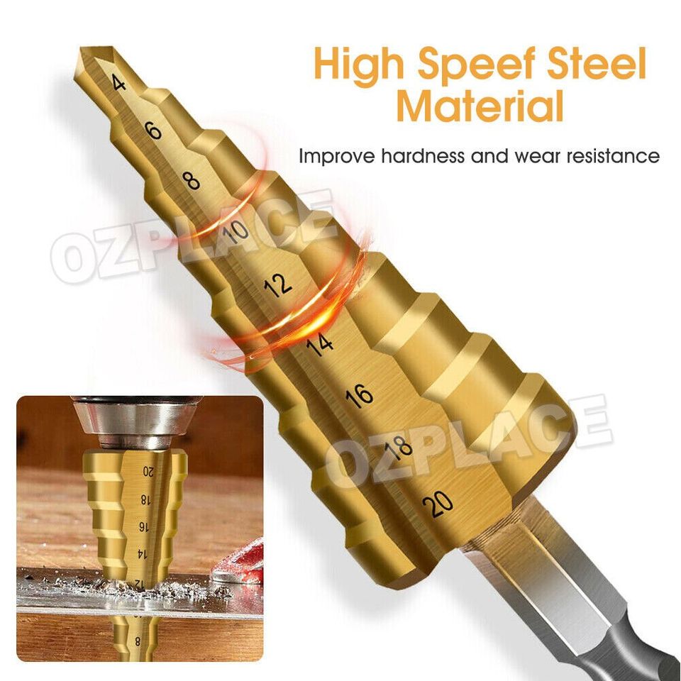 3Pcs NEW HSS Steel Step Cone Drill Titanium Bit Set Hole Cutter 3/12Mm 4-12/20Mm