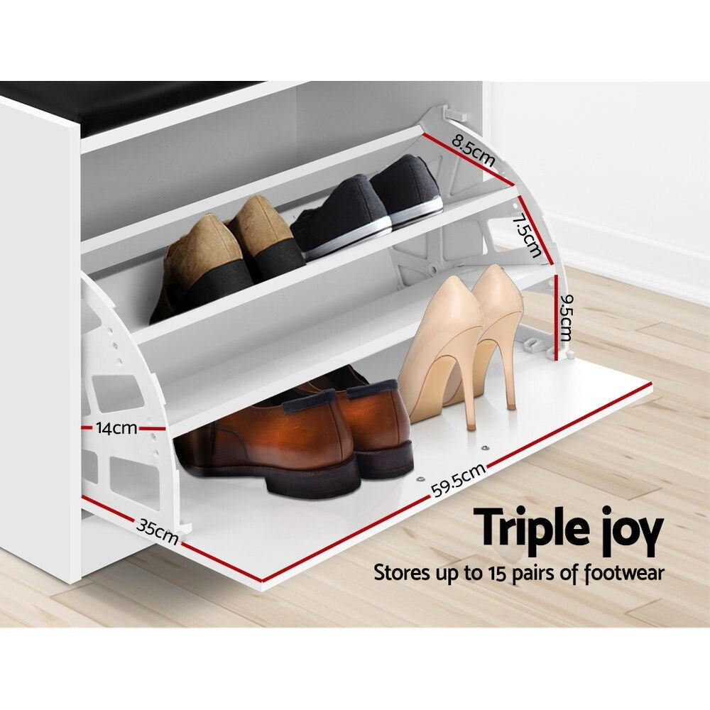 Shoe Rack Cabinet Bench 15 Pairs White