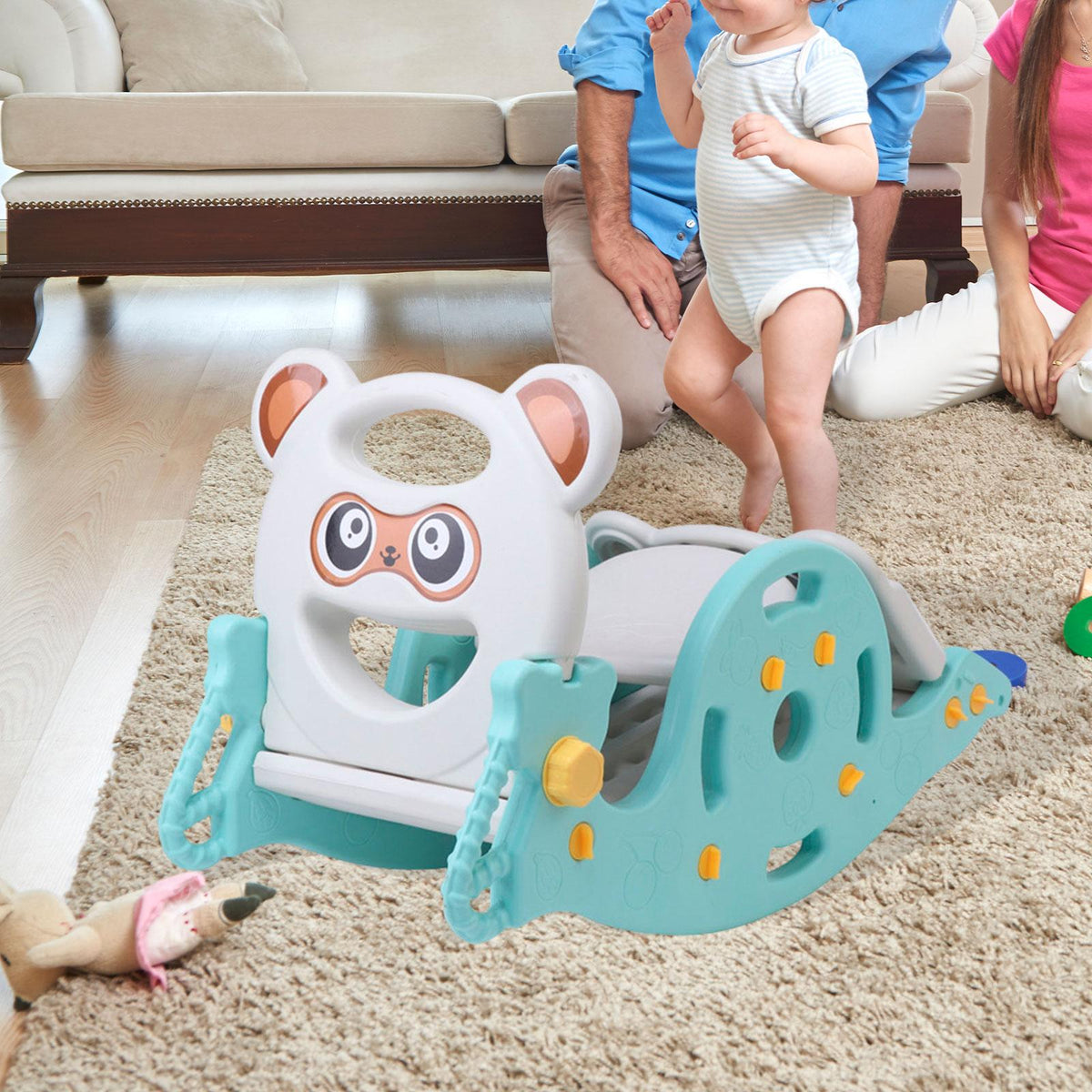 3 in 1 Kids Slide and Rocking Toy Blue Panda - Brand New