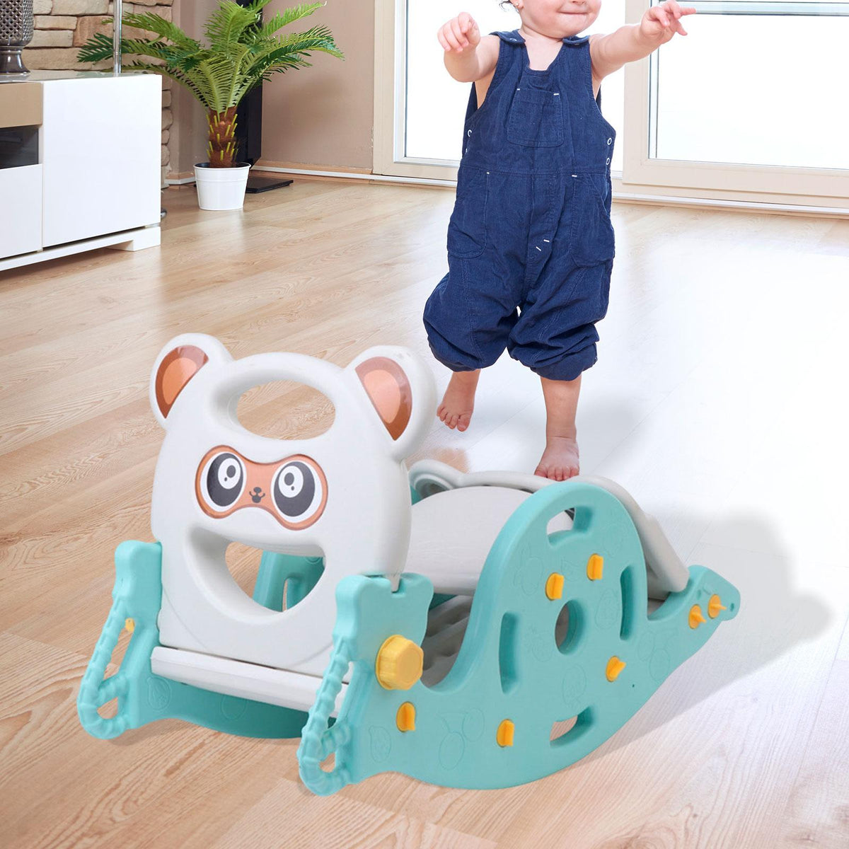 3 in 1 Kids Slide and Rocking Toy Blue Panda - Brand New