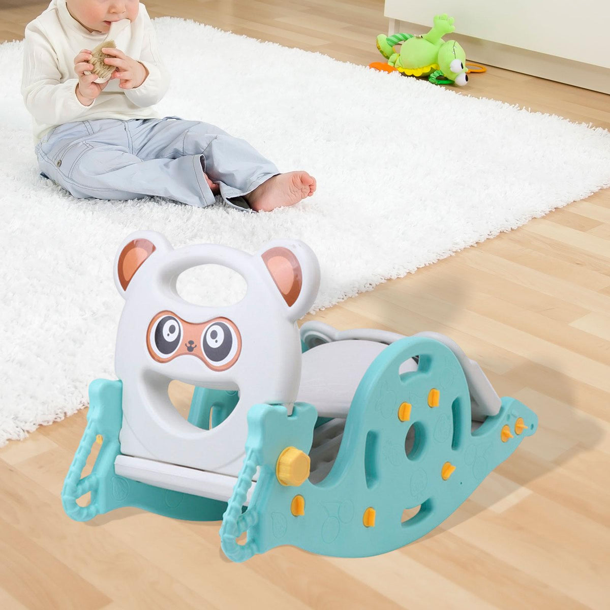 3 in 1 Kids Slide and Rocking Toy Blue Panda - Brand New