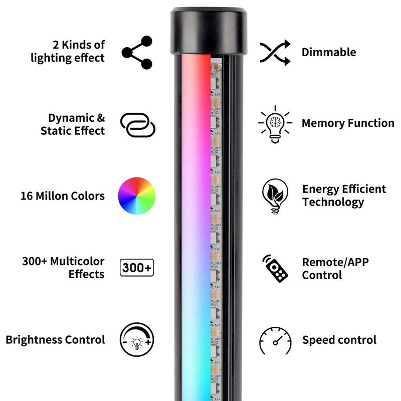 RGB LED Floor Corner Lamp Light Stand Bluetooth Remote Streaming Gaming Decor