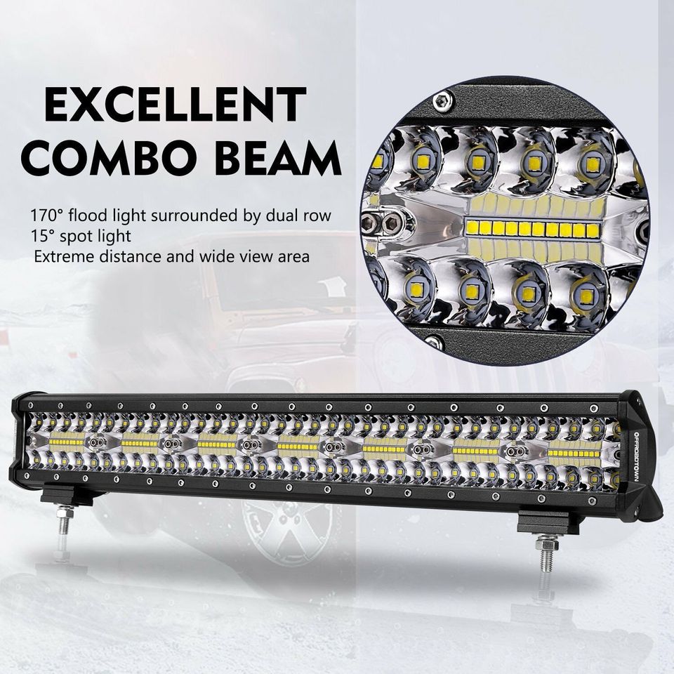 23Inch LED Light Bar Spot Flood Driving + 4" Work Lights + Wiring Combo Kit