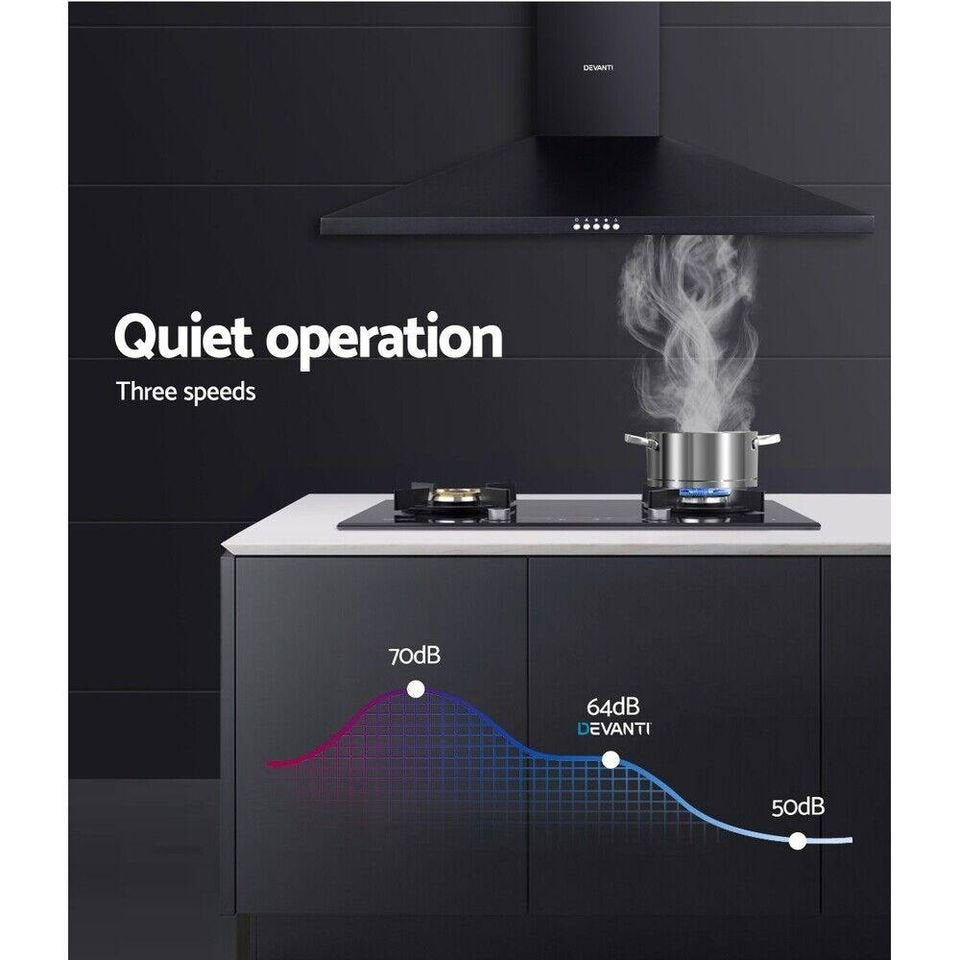 Range Hood Rangehood 900mm 90cm Kitchen Canopy LED Light Black