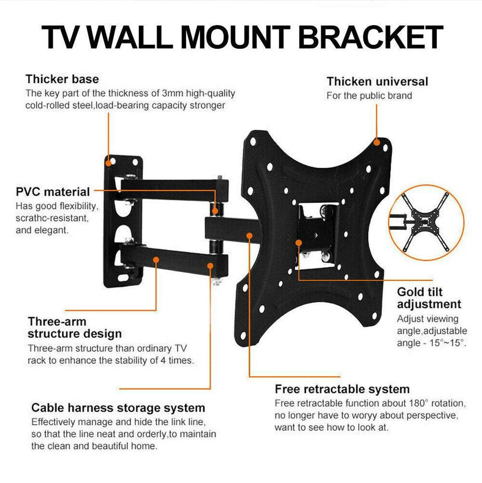 Full Motion TV Wall Mount Bracket Swivel Tilt 32 37 42 40 50 52 55 Inch LED LCD