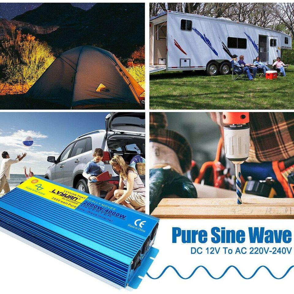2000w 4000w pure sine wave power inverter DC 12v to AC 240v converter camp trip