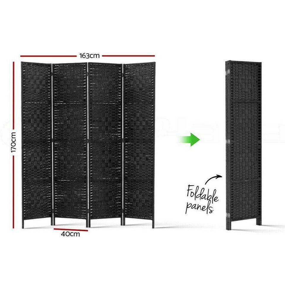 Artiss 4 Panel Room Divider Screen Privacy Rattan Dividers Stand Fold Woven Bk