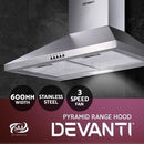 600mm 60cm Rangehood Stainless Steel Range Hood Home Kitchen Canopy