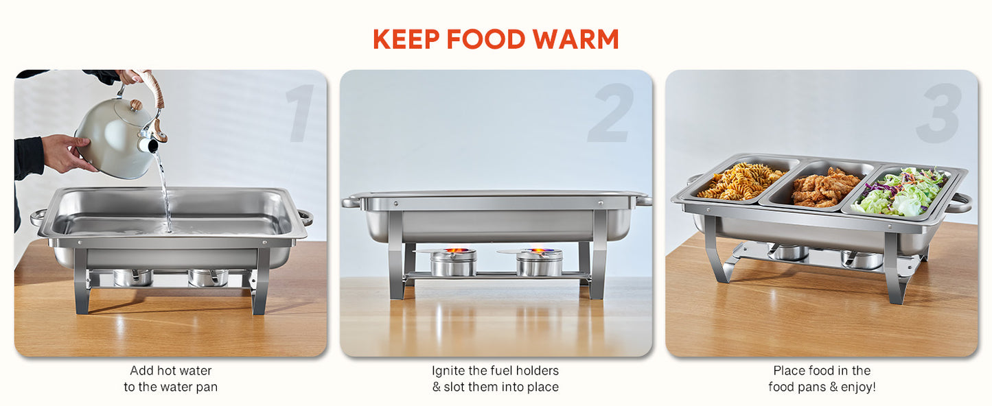2 Packs 3Lx3 Stainless Steel Chafing Dishs Bain Marie Buffet Food Warmer