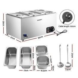 Commercial Food Warmer Bain Marie Electric 4 Buffet Pans Stainless Steel